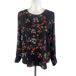 Banana Republic Blouse Top sz Small Black Red Floral Cottage Core Modest Church